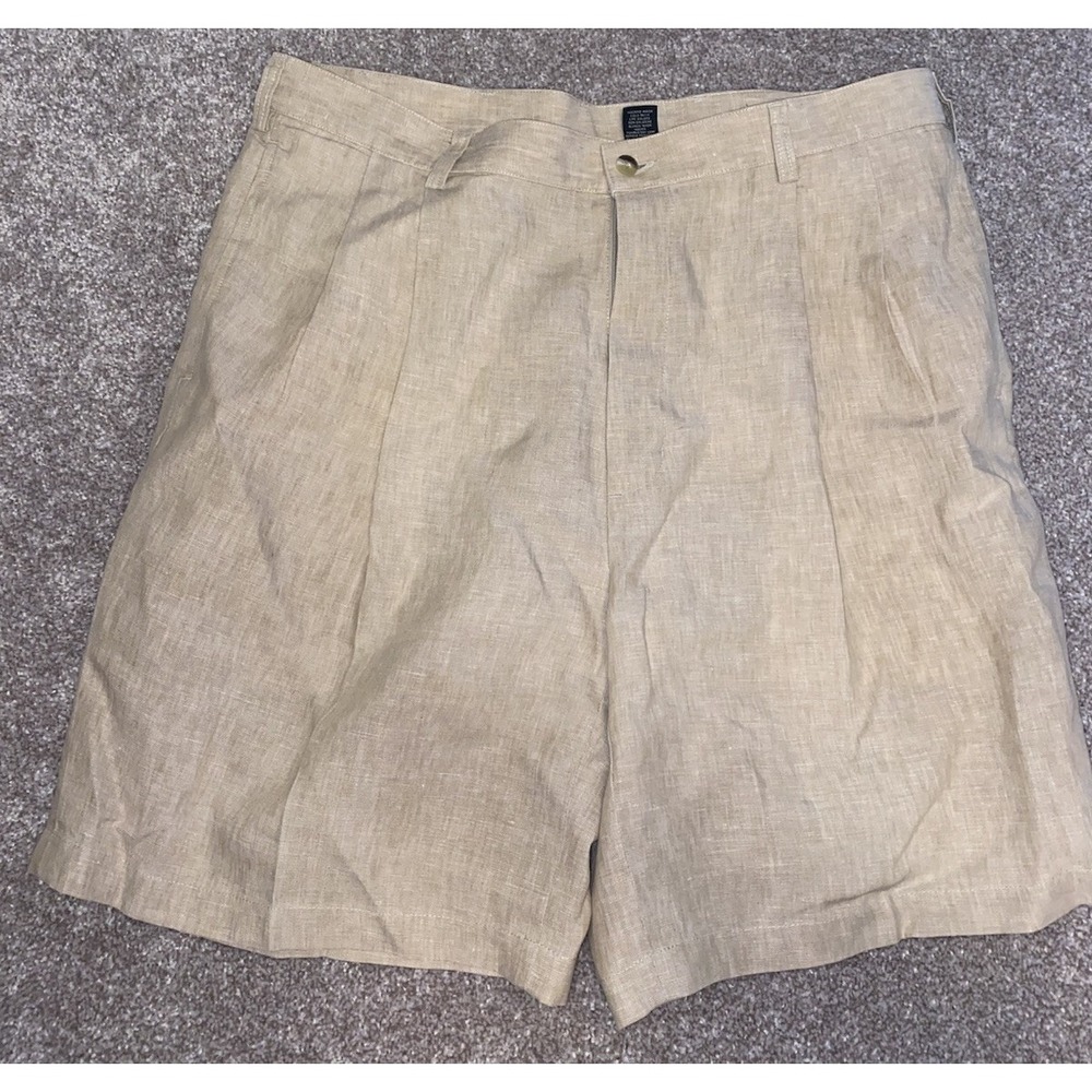 Jos A Bank Shorts‎ Mens 38 Beige 100% Linen Reserve Chino Lightweight Flat Front